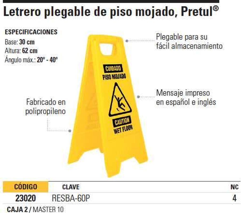 Letrero de piso resbaloso, 62 cm, Klintek RESBA-60P, 23020