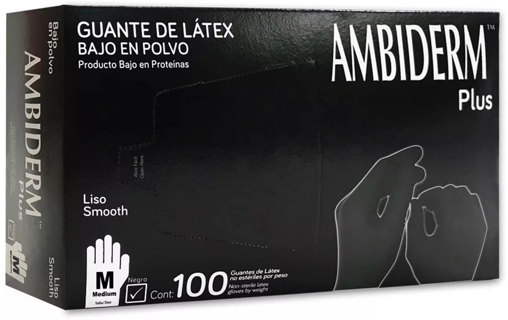 GUANTE DE LATEX MEDIANO NEGRO PLUS (CAJA C/100 PZAS), AMBIDERM