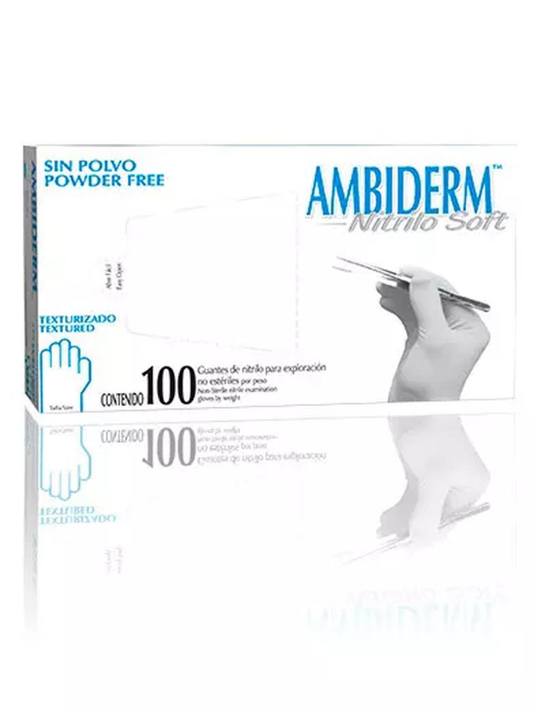 GUANTE DE NITRILO GRANDE AZUL TEXTURIZADO LIBRE DE POLVO (CAJA C/100 PZAS), AMBIDERM