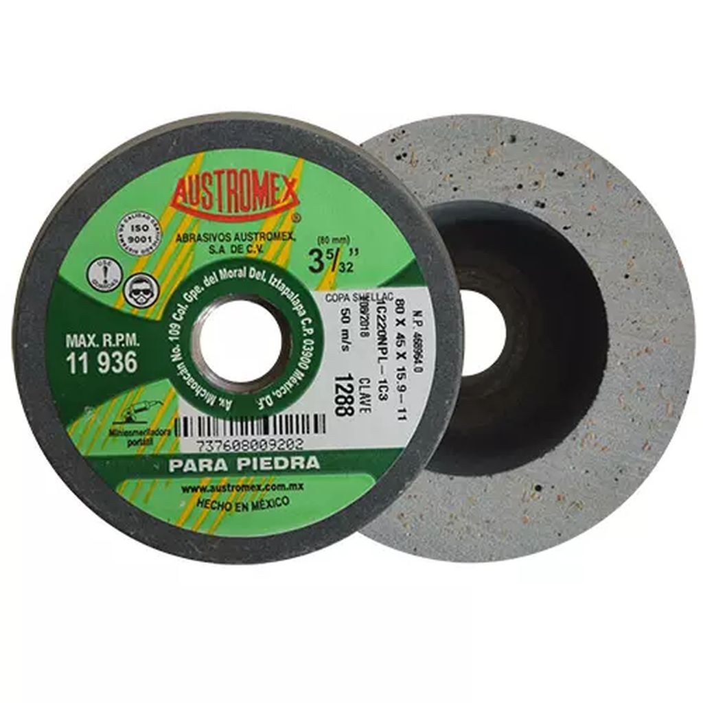 COPA ABRASIVA 3.5/32 X1.3/4 X5/8-11 SHELLAC GRIS (USO EN MARM-GRAN) (1C3BSH), AUSTROMEX