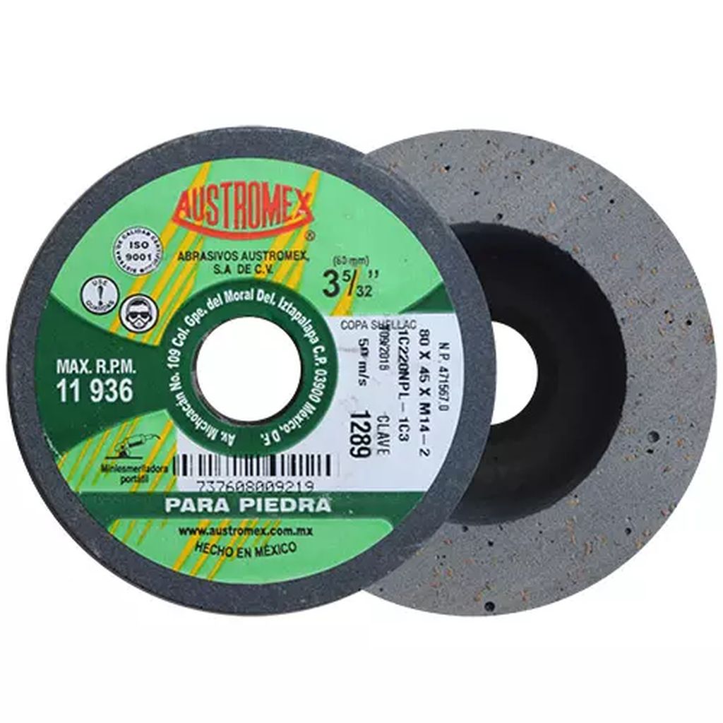 COPA ABRASIVA 3 5/32"X1 3/4"XM14-2 11 SHELLAC GRIS (USO MARM-GRAN) (1C3BSH), AUSTROMEX