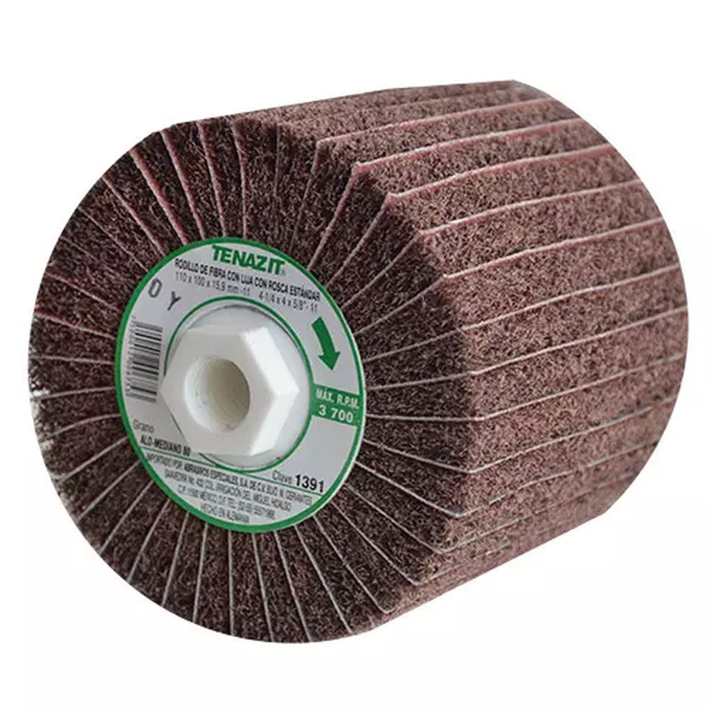 RODILLO DE FIBRA C/LIJA 4.1/4"X4"X5/8" MEDIO G80 P/A.INOX-ALUM-BRONCE-COBRE, TENAZIT