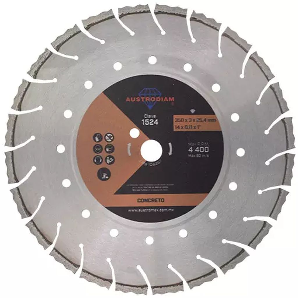 DISCO DE DIAMANTE 14"X0.110"X1" SEGMENTADO P/CORTE DE CONCRETO CURADO NARANJA BRONCE, AUSTRODIAM