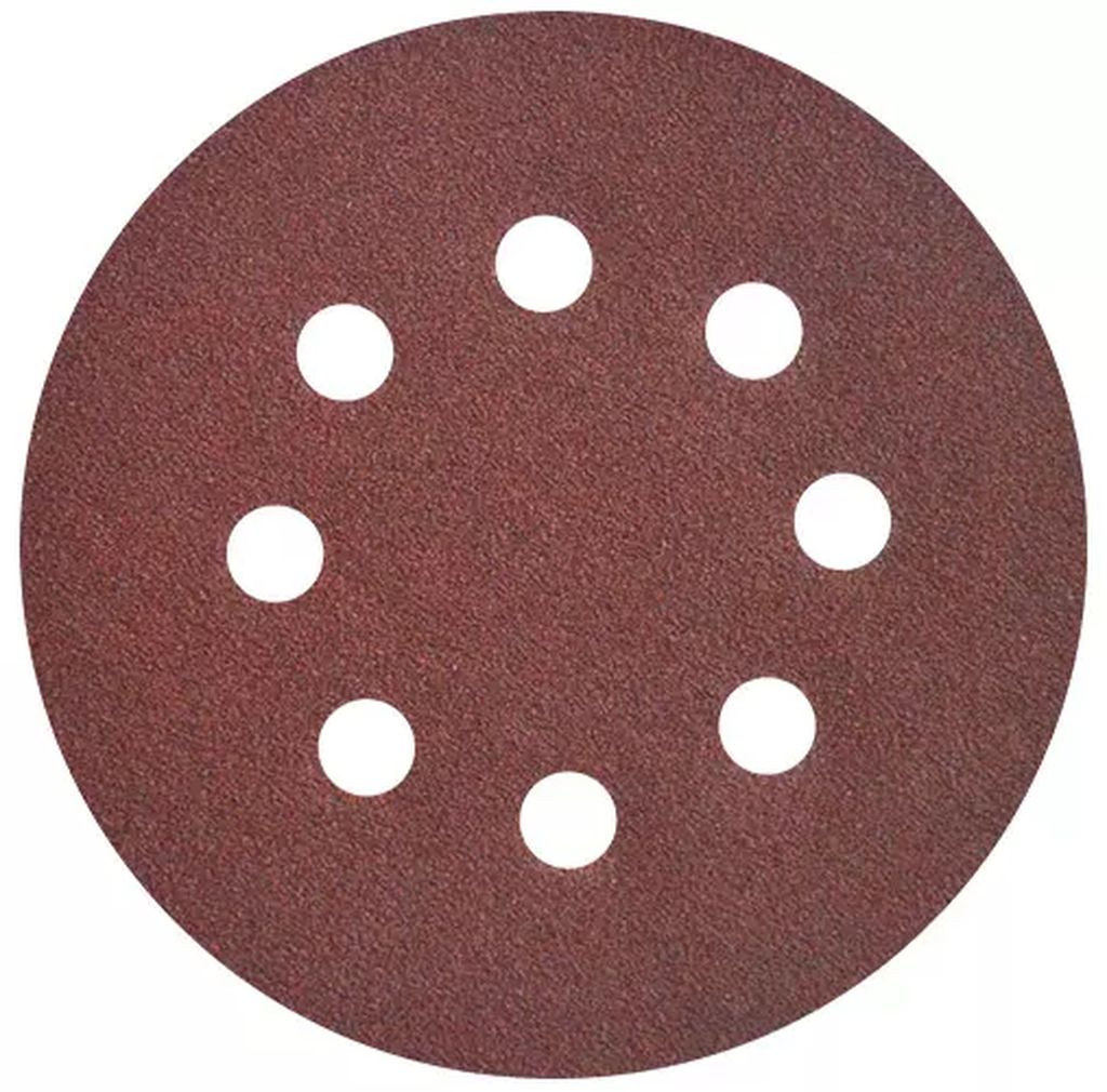 DISCO DE LIJA 5" G080 CON VELCRO CAFE TELA C/8 HOYOS, TENAZIT