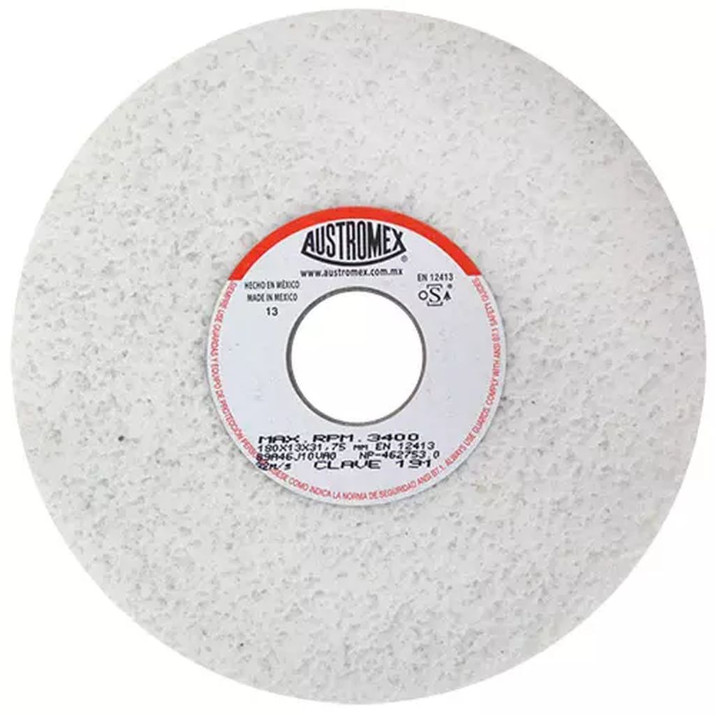 PIEDRA ABRASIVA T-1 7"X1/2"X1.1/4" G46 BLANCA POROSA USO GRAL-METAL-RECTIFICAR-CARBON, AUSTROMEX