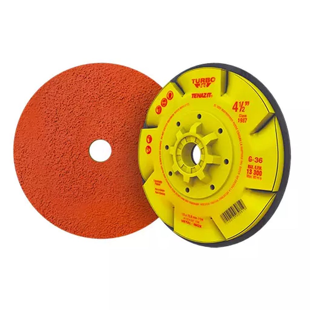 DISCO DE FIBRA 4.1/2" X 5/8"-11 GRANO 036 RESPALDO DE ABS (TURBO JET), TENAZIT