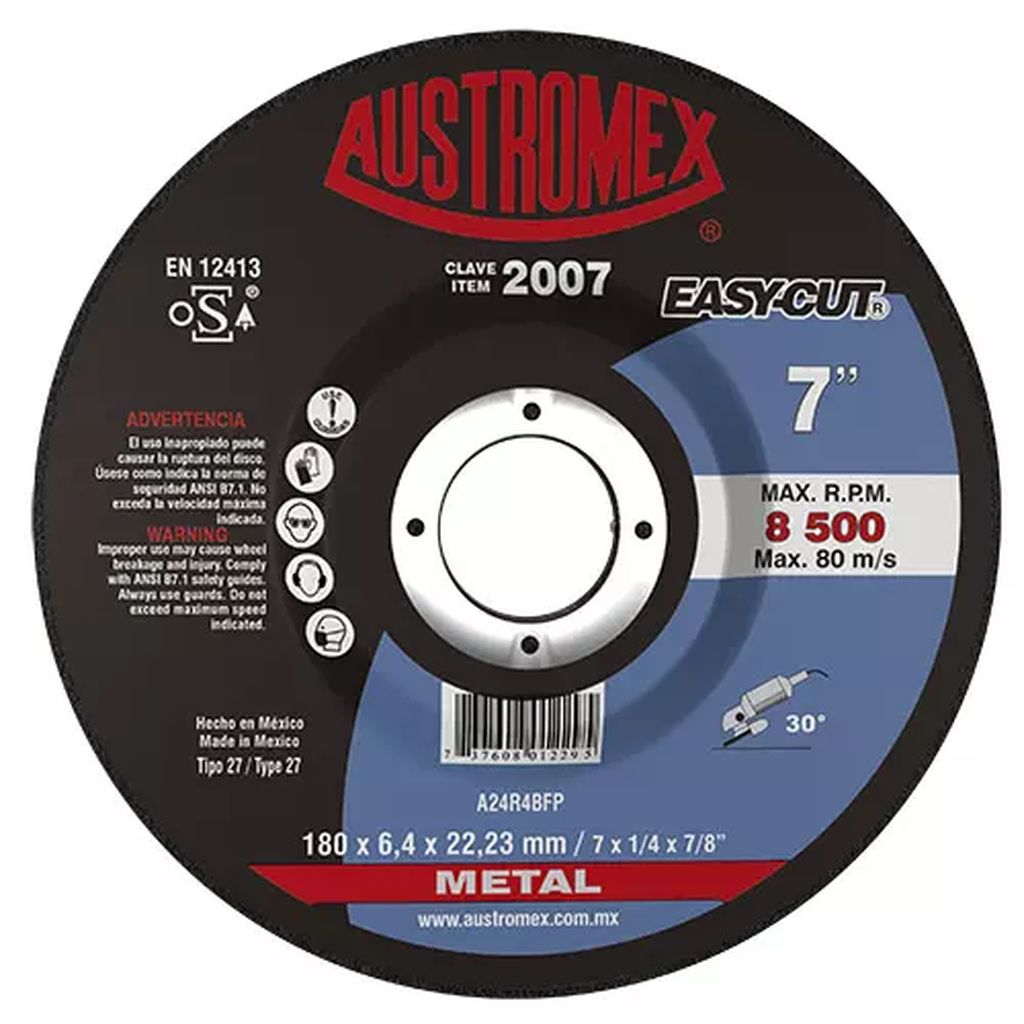 DISCO T-27 7"X1/4"X7/8" PARA DESBASTE DE METAL (EASY-CUT), AUSTROMEX