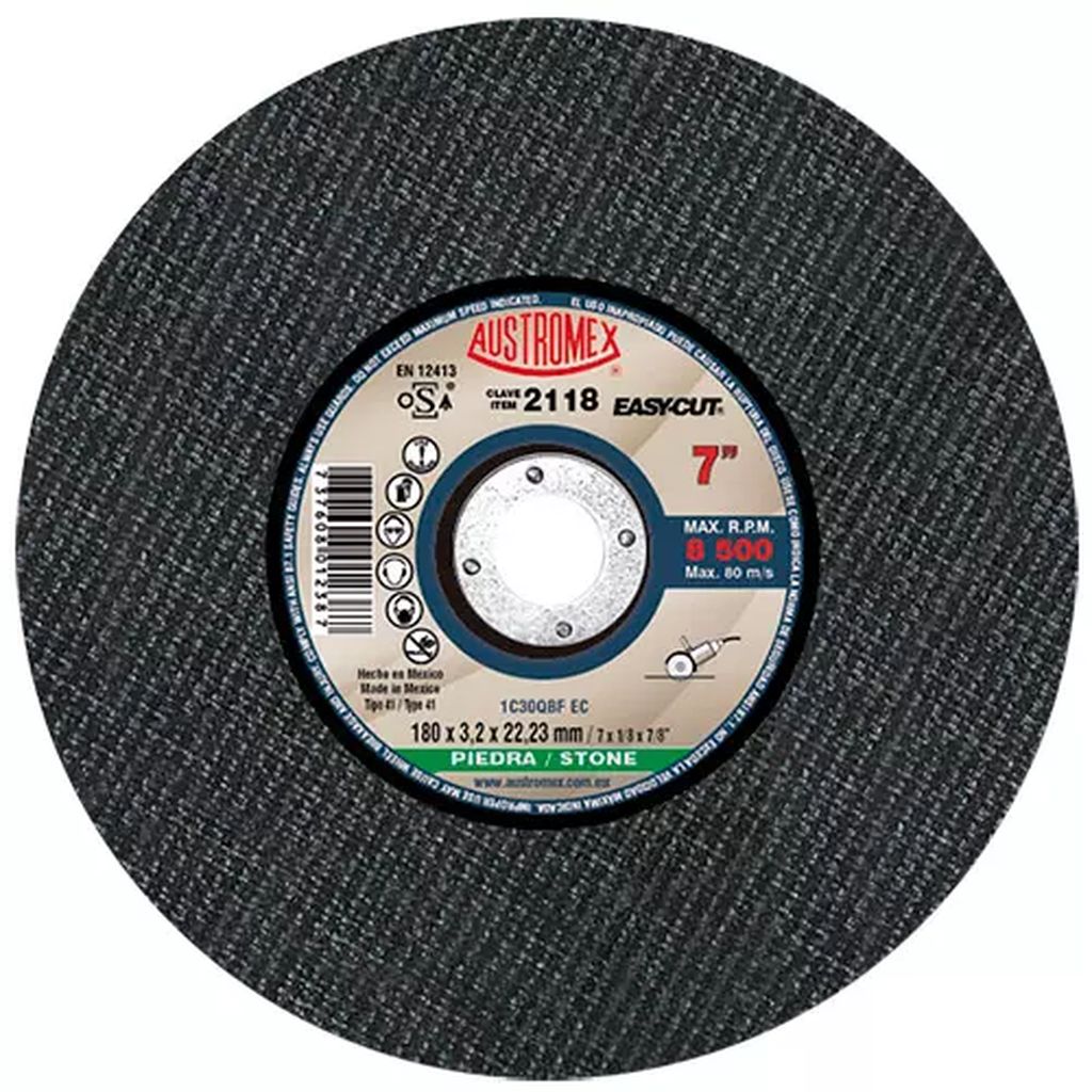 DISCO PARA CORTE DE PIEDRA 7"X1/8"X7/8" LARGA DURACION (EASY-CUT), AUSTROMEX