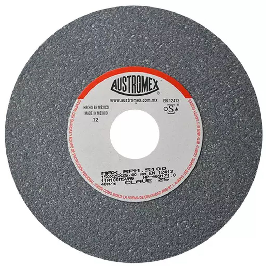 PIEDRA ABRASIVA T-1 6"X1"X1" G100 GRIS FINO USO GRAL-METAL-ESMERILAR-AFILAR-H.FORJ, AUSTROMEX