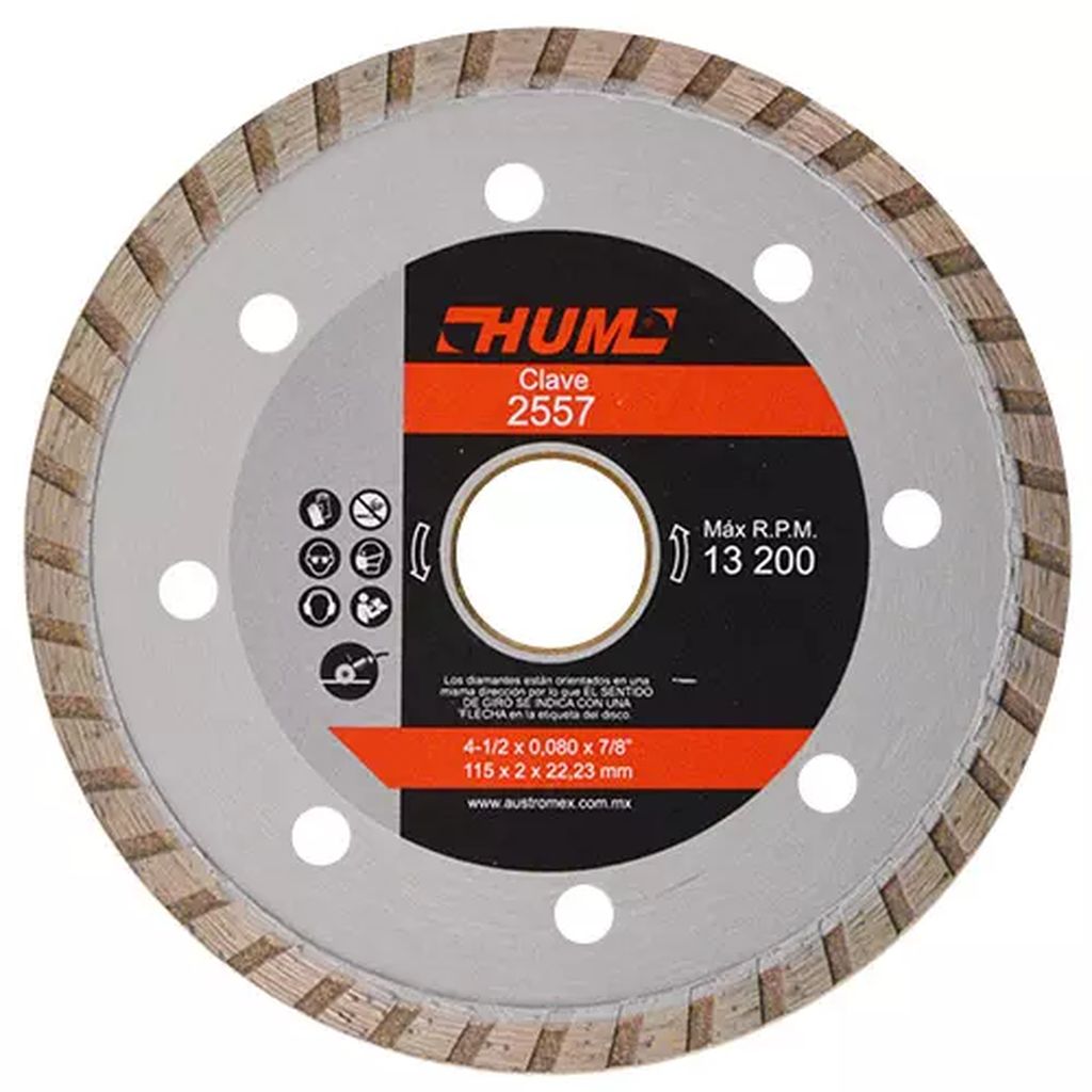 DISCO DE DIAMANTE 4-1/2"x0.08x7/8" TURBO USOS GENERALES (HUM), AUSTRODIAM