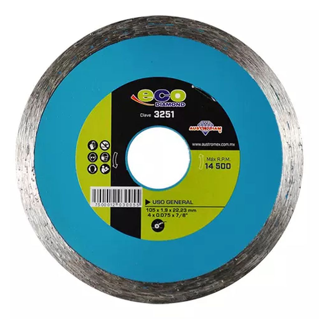 DISCO DE DIAMANTE 4"X0.07"X7/8" RIN CONTINUO USOS GENERALES (ECODIAMOND), AUSTRODIAM