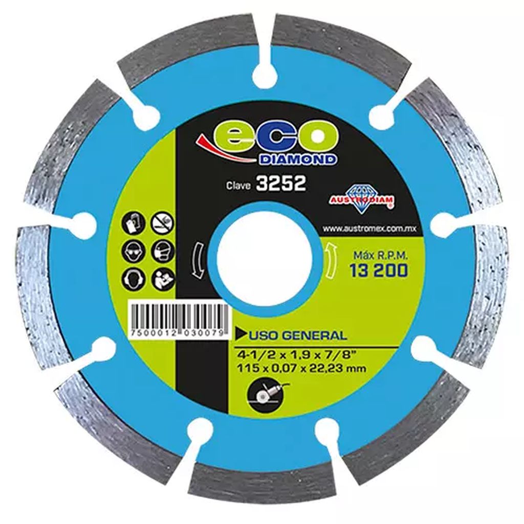 DISCO DE DIAMANTE 4.1/2"X0.075"X7/8" SEGMENTADO USOS GENERALES (ECODIAMOND), AUSTRODIAM