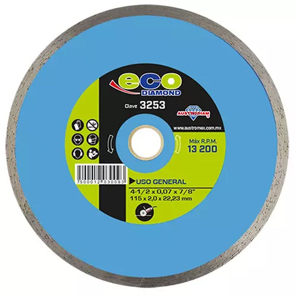 DISCO DE DIAMANTE 4.1/2"X0.075"X7/8" RIN CONTINUO USOS GENERALES (ECODIAMOND), AUSTRODIAM