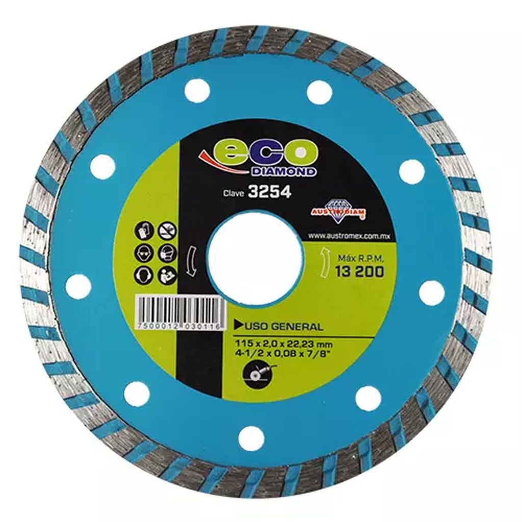 DISCO DE DIAMANTE 4.1/2"X0.08"X7/8" TURBO USOS GENERALES (ECODIAMOND), AUSTRODIAM