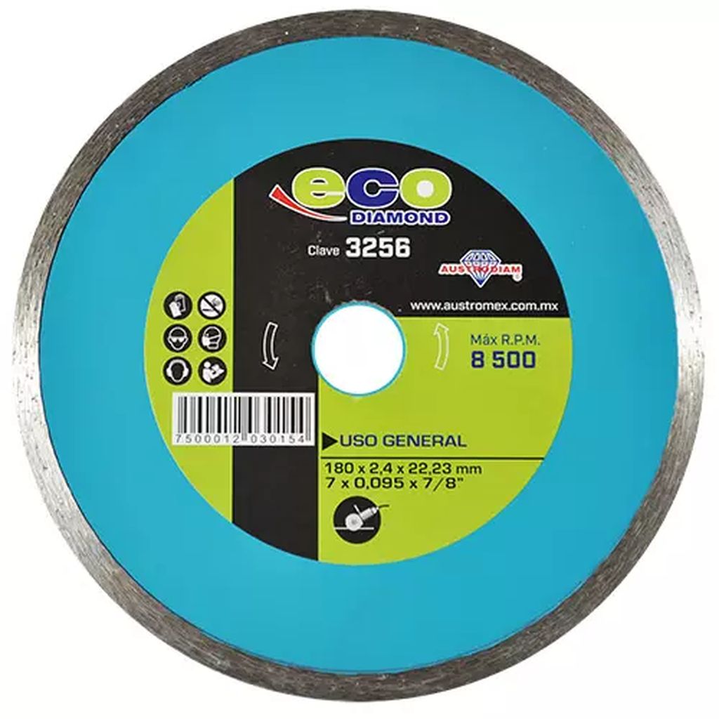DISCO DE DIAMANTE 7"X0.095"X7/8" RIN CONTINUO USOS GENERALES (ECODIAMOND), AUSTRODIAM