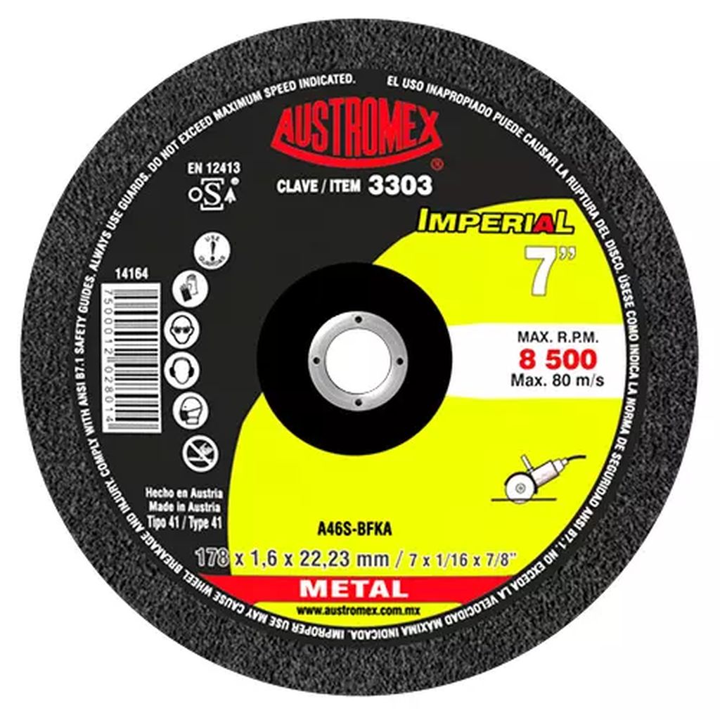 DISCO PARA CORTE DE METAL 7"X1.6MMX7/8" SUPER DELGADO (IMPERIAL), AUSTROMEX