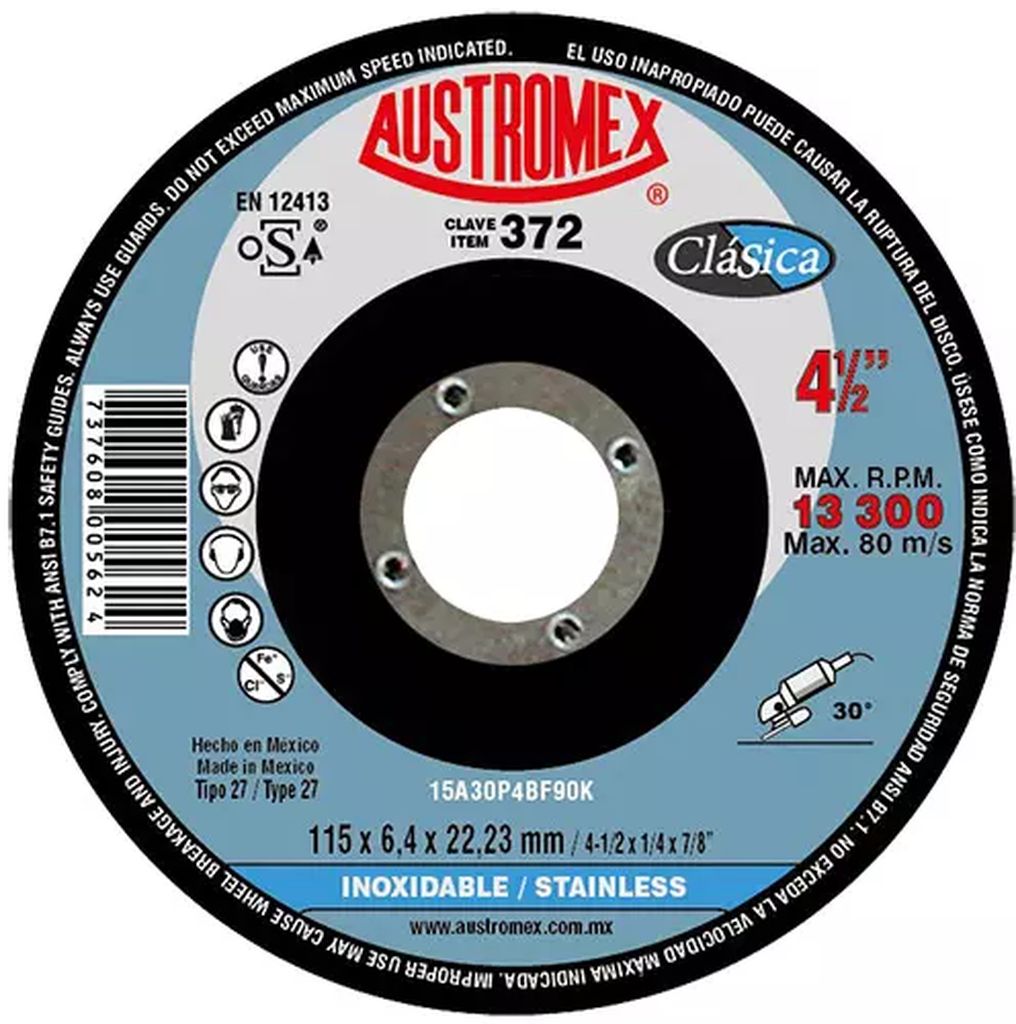 DISCO T-27 4.1/2"X1/4"X7/8" PARA DESBASTE DE ACERO INOX.  TRIPLE MALLA DE F.V., AUSTROMEX