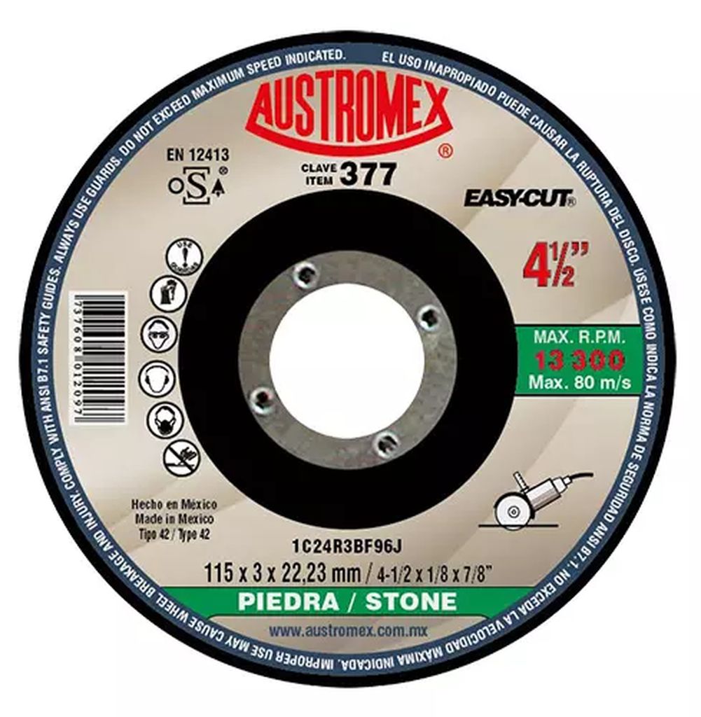 DISCO T-27 4.1/2"X3/32"X7/8" PARA CORTE DE PIEDRA (EASY-CUT), AUSTROMEX