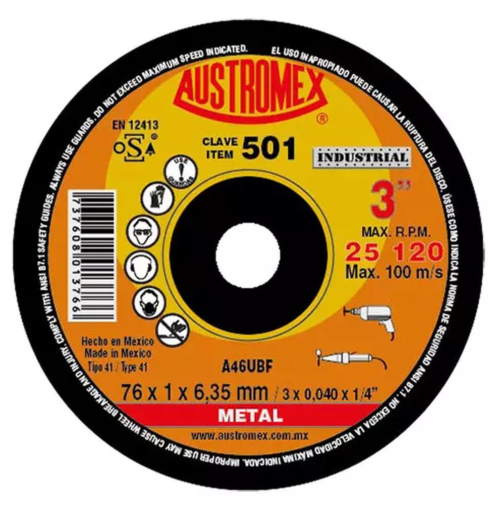 DISCO PARA CORTE DE METAL 3"X0.040"X1/4" (INDUSTRIAL), AUSTROMEX