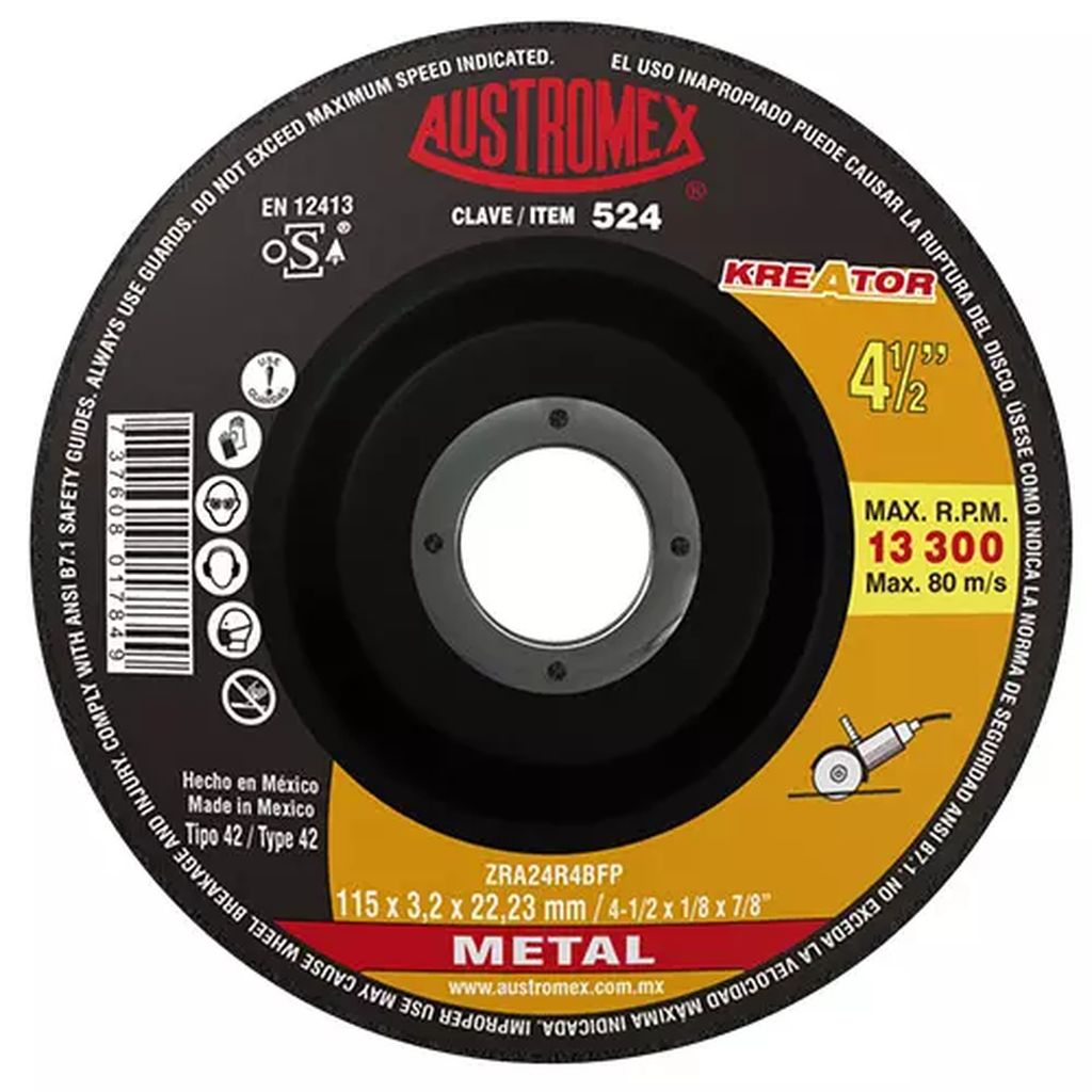 DISCO PARA CORTE DE METAL 4.1/2"X1/8"X7/8"TIPO 42 (KREATOR), AUSTROMEX