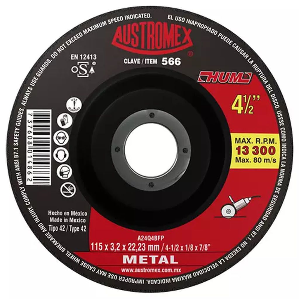 DISCO T-27 4.1/2"X1/8"X7/8" PARA CORTE DE METAL (HUM), AUSTROMEX