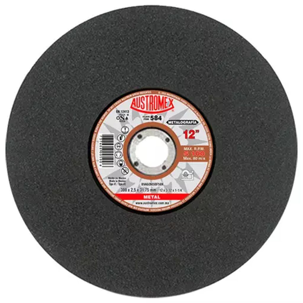 DISCO PARA CORTE DE METALOGRAFICA 12"X3/32"X1.1/4" FRIO Y RAPIDO, AUSTROMEX