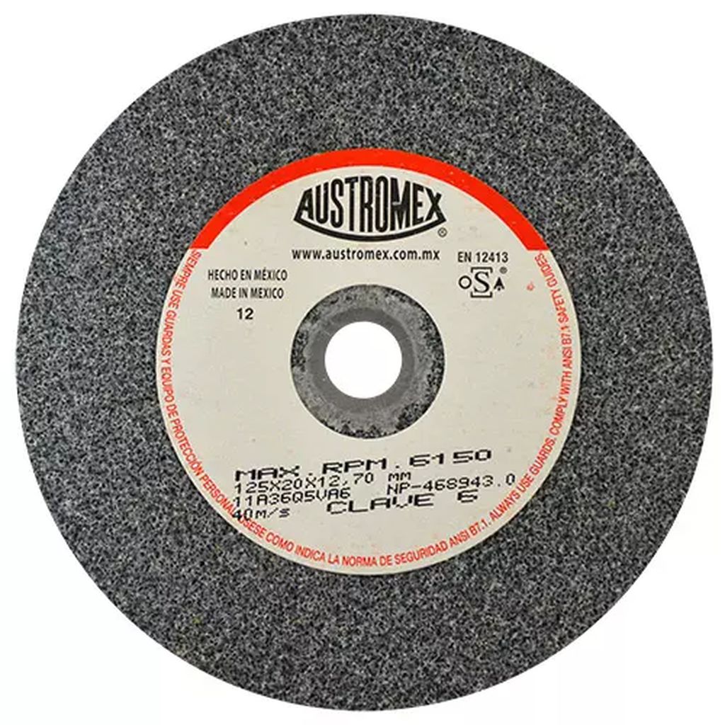 PIEDRA ABRASIVA T-1 5"X3/4"X1/2" G36 GRIS BURDO USO GRAL-METAL-ESMERILAR-AFILAR-H.FORJ, AUSTROMEX
