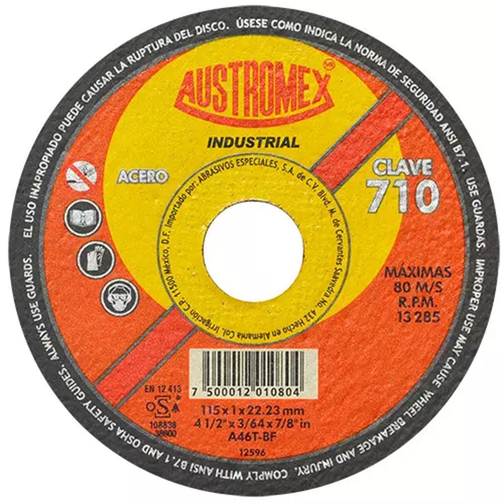 DISCO PARA CORTE DE METAL 4.1/2"X1MMX7/8" SUPER DELGADO USO GENERAL (INDUSTRIAL), AUSTROMEX