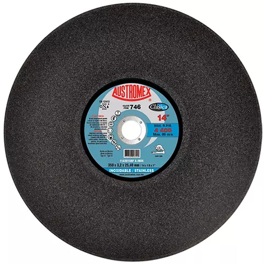 DISCO PARA CORTE DE ACERO INOXIDABLE 14"X3/32"X1" HUECOS/SOLIDOS, AUSTROMEX