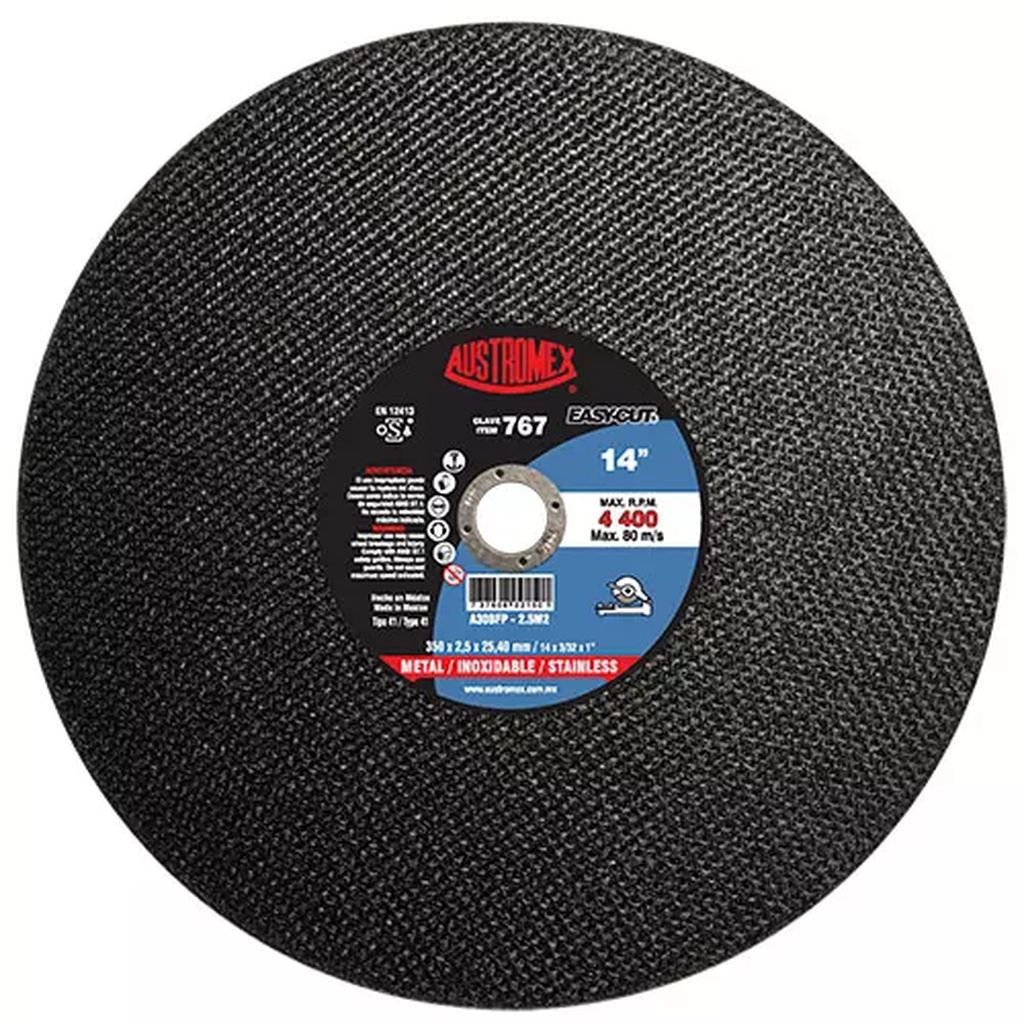 DISCO PARA CORTE DE METAL Y ACERO INOXIDABLE 14"X3/32"X1" HUECOS (EASY CUT), AUSTROMEX