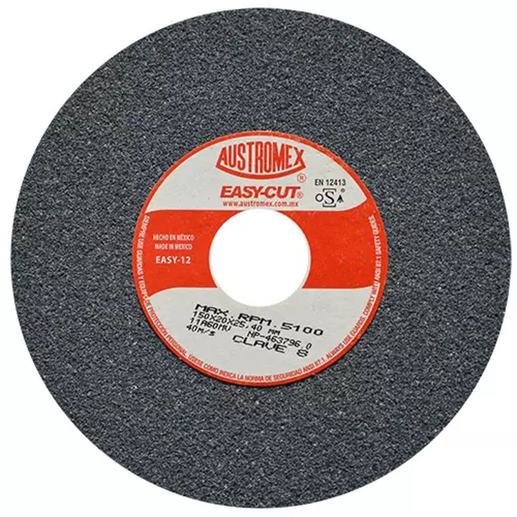 PIEDRA ABRASIVA T-1 6"3/4"1"G60 GRIS MEDIO USO GRAL-METAL-ESMERILAR-AFILAR-H.FORJ (EASY-CUT), AUSTROMEX