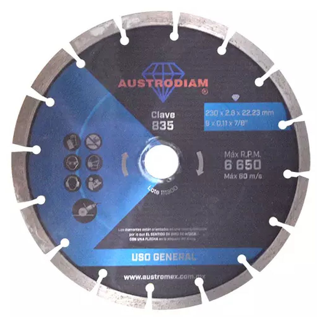 DISCO DE DIAMANTE 9"x0.102"x7/8" SEGMENTADO USOS GENERALES  AZUL BRONCE, AUSTRODIAM