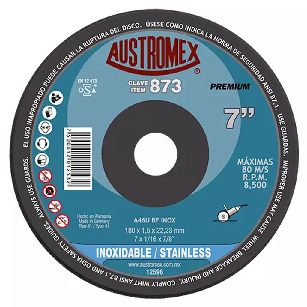 DISCO PARA CORTE DE ACERO INOXIDABLE 7"X1.5MMX7/8" SUPER DELGADO (PREMIUM), AUSTROMEX