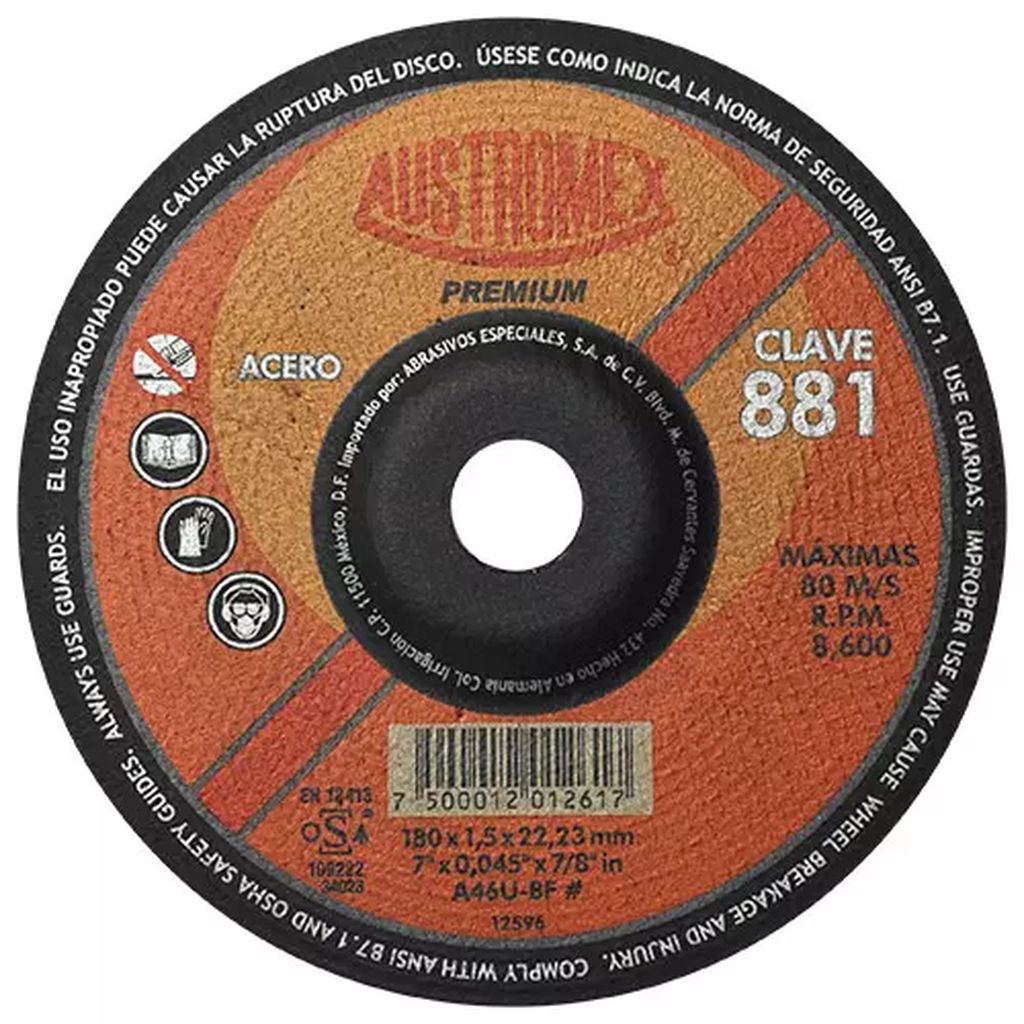 DISCO T-27 7"X0.45"X7/8" PARA CORTE DE METAL (PREMIUM), AUSTROMEX