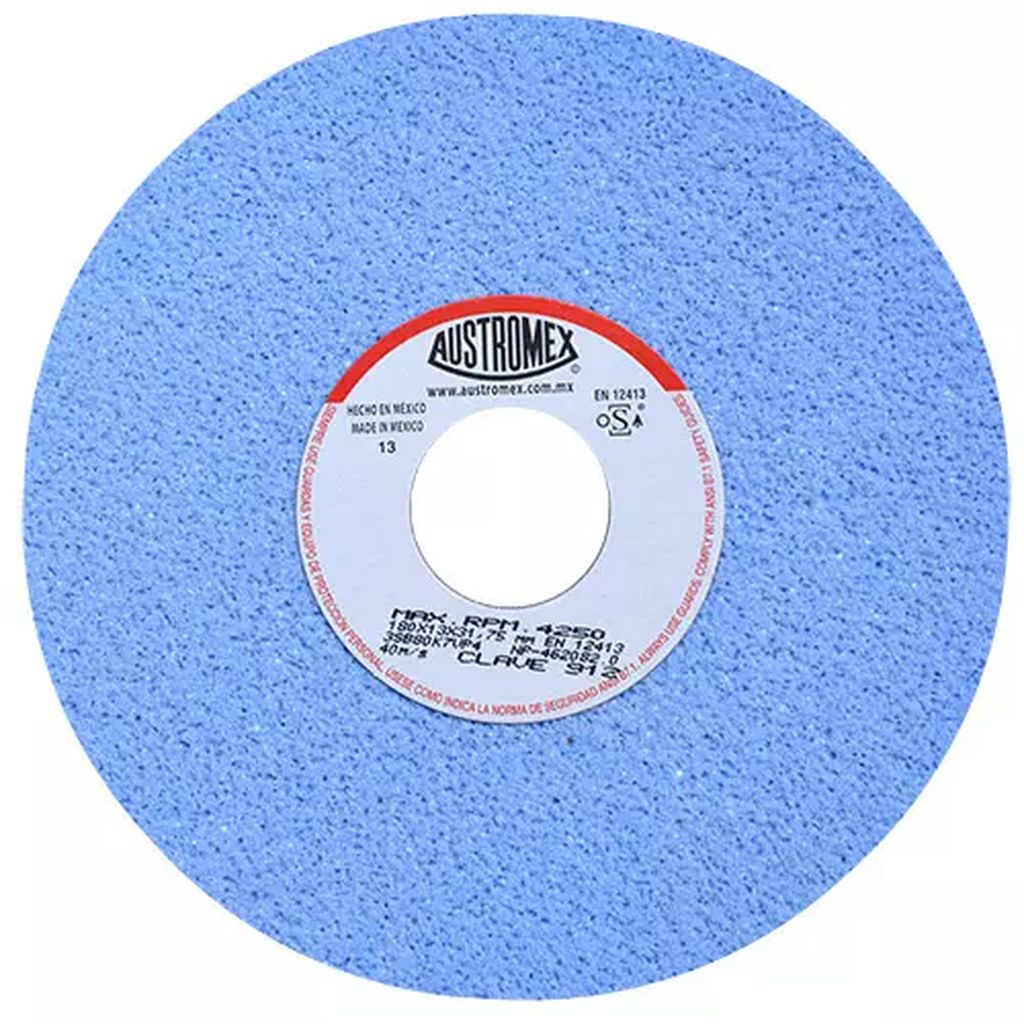 PIEDRA ABRASIVA T-1 7"X1/2"X1.1/4" G80 AZUL 3SB METAL-AFILADO-RECTIFICADO-TEMPLADOS, AUSTROMEX