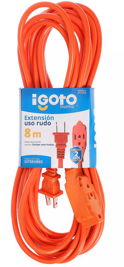EXTENSION ELECTRICA USO RUDO 08 MT CORRIENTE 120 V 15 A CAL. 16  NARANJA, AXO LIGHT