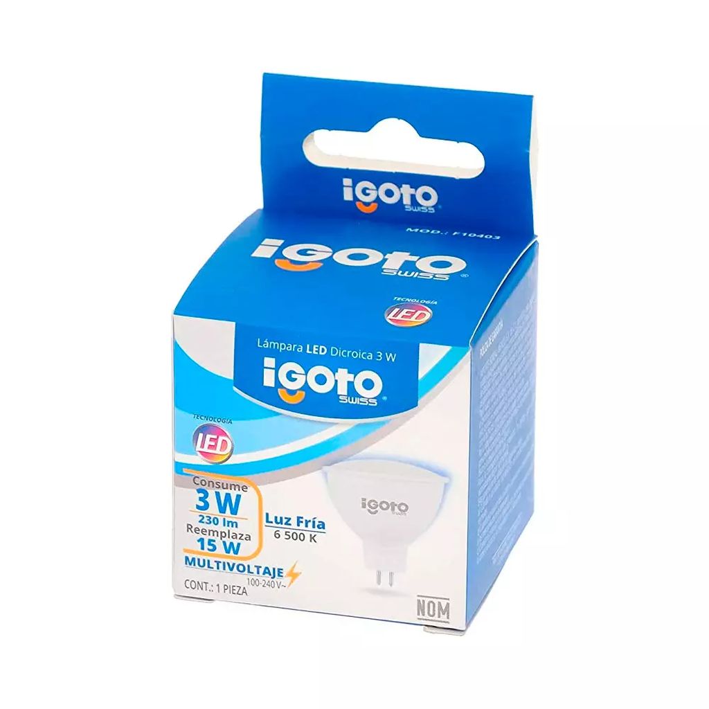 FOCO LED MR16 03 W LUZ FRIA 6500 K 370 LM BASE GUS.3 100-240V, AXO LIGHT