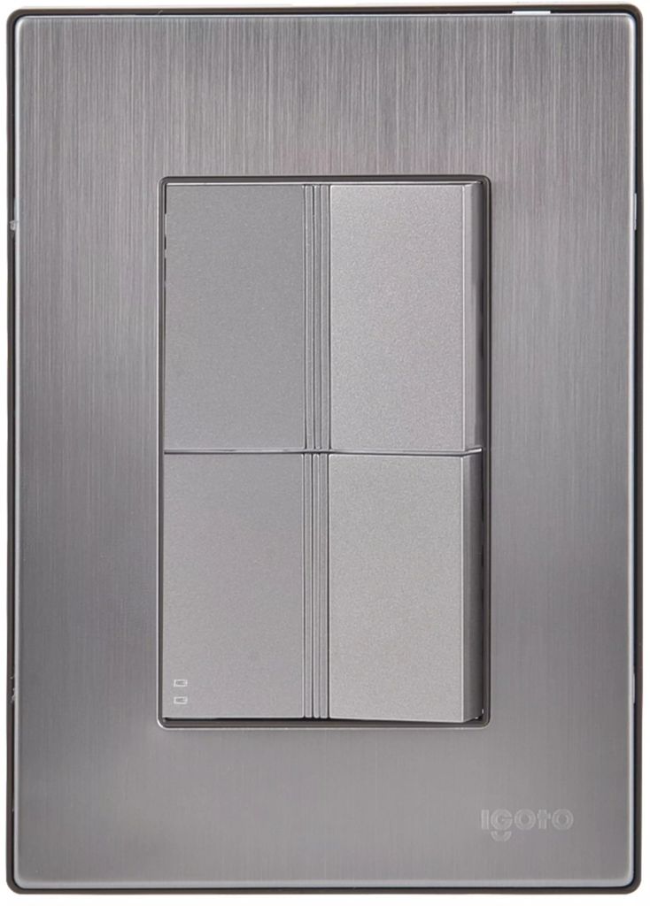 APAGADOR ELECTRICO CON APAGADOR DE ESCALERA CON PLACA DE A. INOX DE 1.5 MODULOS 125 V 15 A A. PLATA, AXO LIGHT