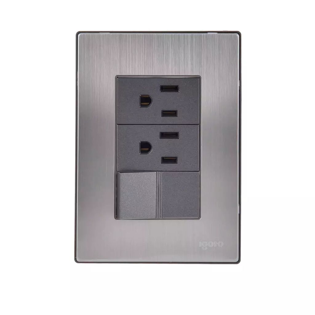 PLACA ARMADA INOX C/APAGADOR SENCILLO + 2 CONTACTOS DE 1 MODULO OXFORD, AXO LIGHT