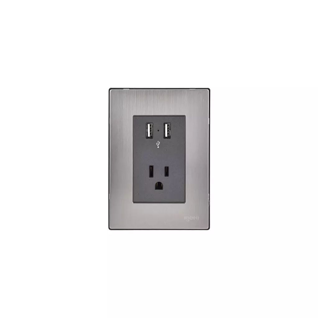 PLACA ARMADA INOX C/2 TOMAS USB DE 2.1A+1 CONTACTO DE 1 MODULOS OXFORD, AXO LIGHT