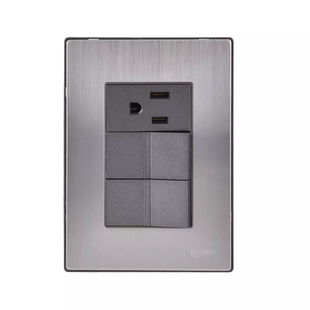PLACA ARMADA INOX C/2 APAGADORES SENCILLOS + 1 CONTACTO DE 1 MODULO OXFORD, AXO LIGHT