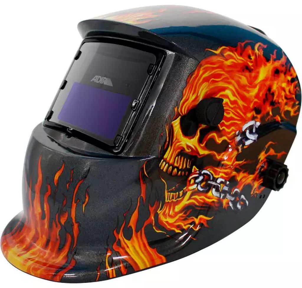 CARETA PARA SOLDAR ELECTRONICA AJUSTE DE MATRACA PROFESIONAL (DECORADO FLAMAS), ADIR