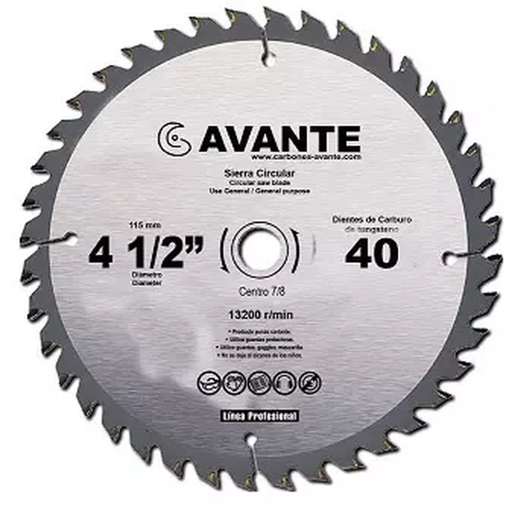 SIERRA CIRCULAR 4.1/2"X7/8" 40 DIENTES CARBURO DE TUNGSTENO, AVANTE