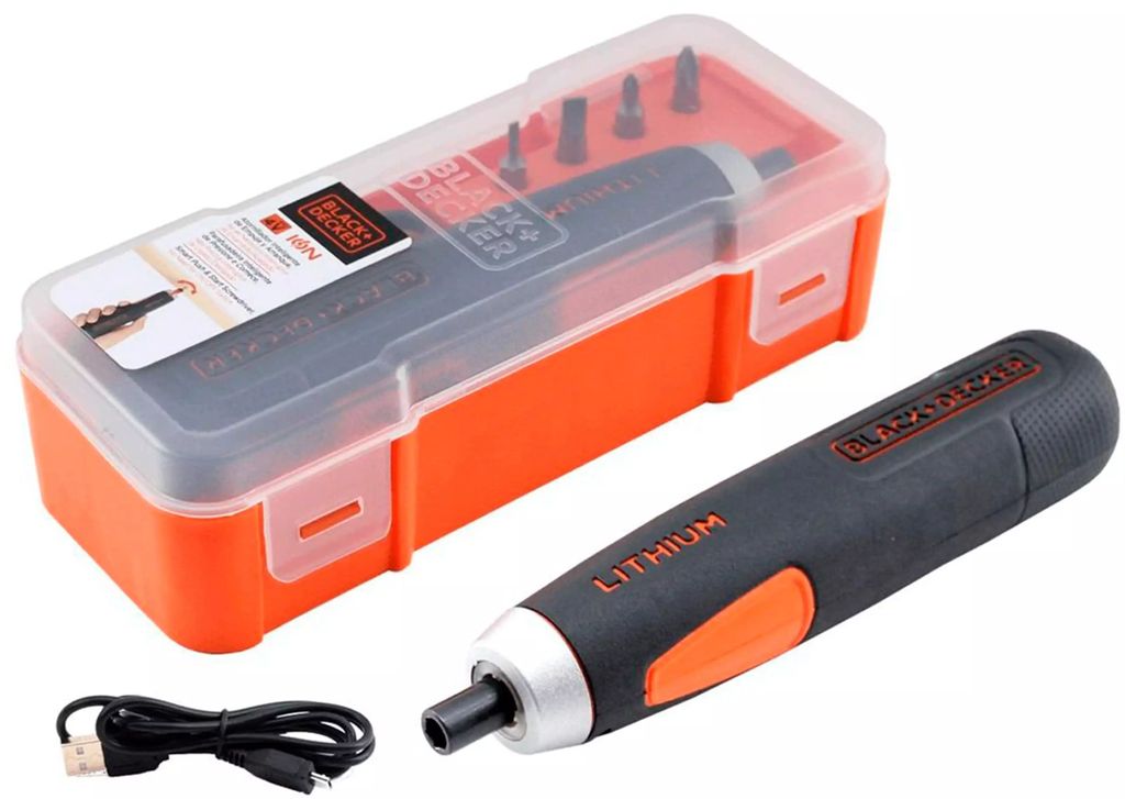 ATORNILLADOR INALAMBRICO 4V 1/4" 320RPM C/2 LUZ LED 4 ACCS + CABLE USB, BLACK AND DECKER