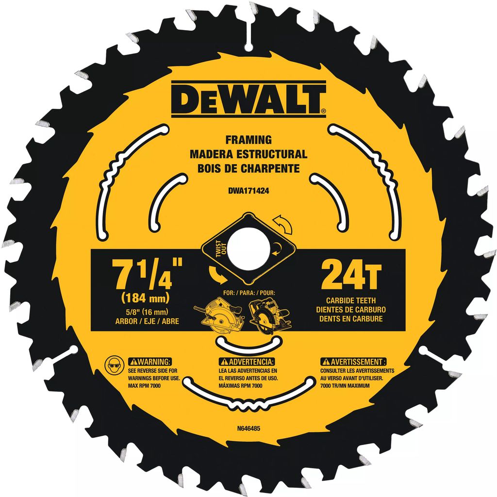 SIERRA CIRCULAR 7.1/4"X5/8" 24 DIENTES C-TUNG ACABADO REGULAR MADERA ALTO RENDIMIENTO, DEWALT
