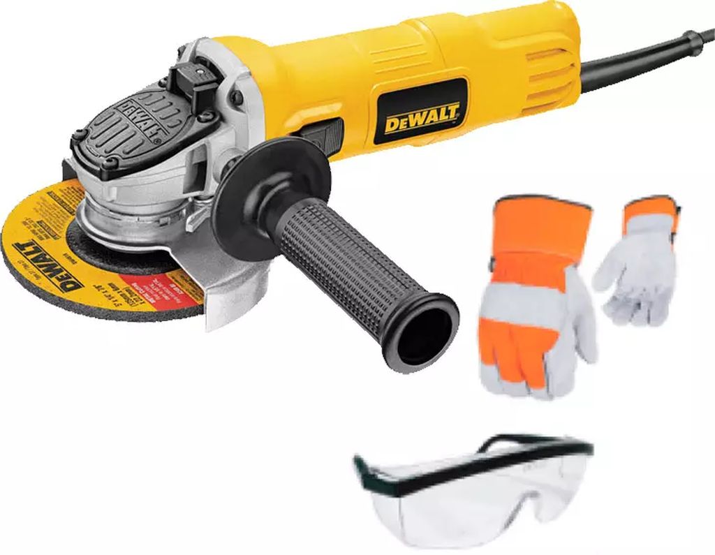 MINI ESMERILADORA ANGULAR 4.1/2" 800 W 12000 RPM M14 + EQUIPO DE SEGURIDAD (GUANTES+LENTES), DEWALT