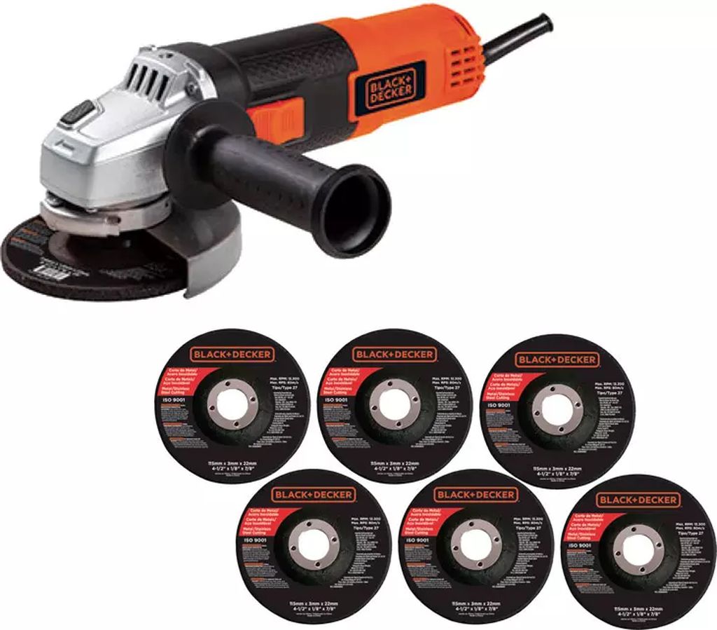 MINI ESMERILADORA ANGULAR 4.1/2" 820 W 11000 RPM 5/8-11 + 6 DISCOS, BLACK AND DECKER