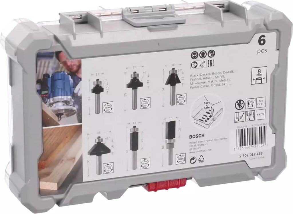 SET DE FRESAS MEZCLADO ¼” CON VASTAGO (15 PIEZAS), BOSCH