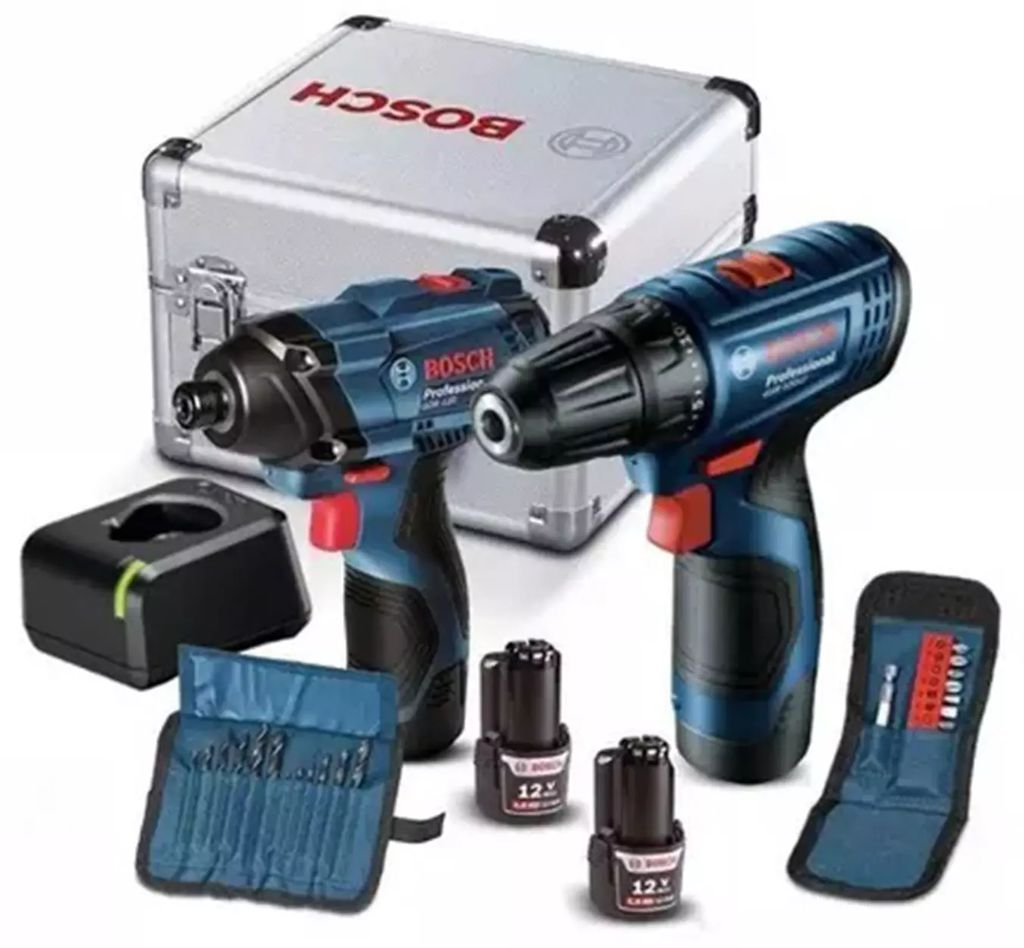 TALADRO ATORNILLADOR 3/8" 12 V + PISTOLA IMPACTO 1/4" 12 V + MALETA + 2 BAT CARG + 23 ACCS, BOSCH