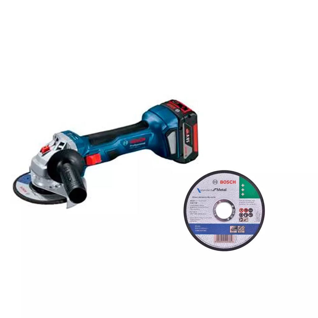 MINI ESMERILADORA 4-1/2" 700W 18V 11000RPMC/2BAT Y CAR+DISC P/CORTE METAL 4.1/2"X1MMX7/8", BOSCH
